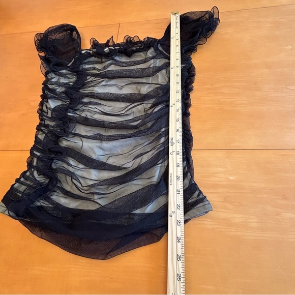Boston Proper M Black Sheer Ruffle Cap Sleeve Coquette Evening Top - Picture 7 of 9